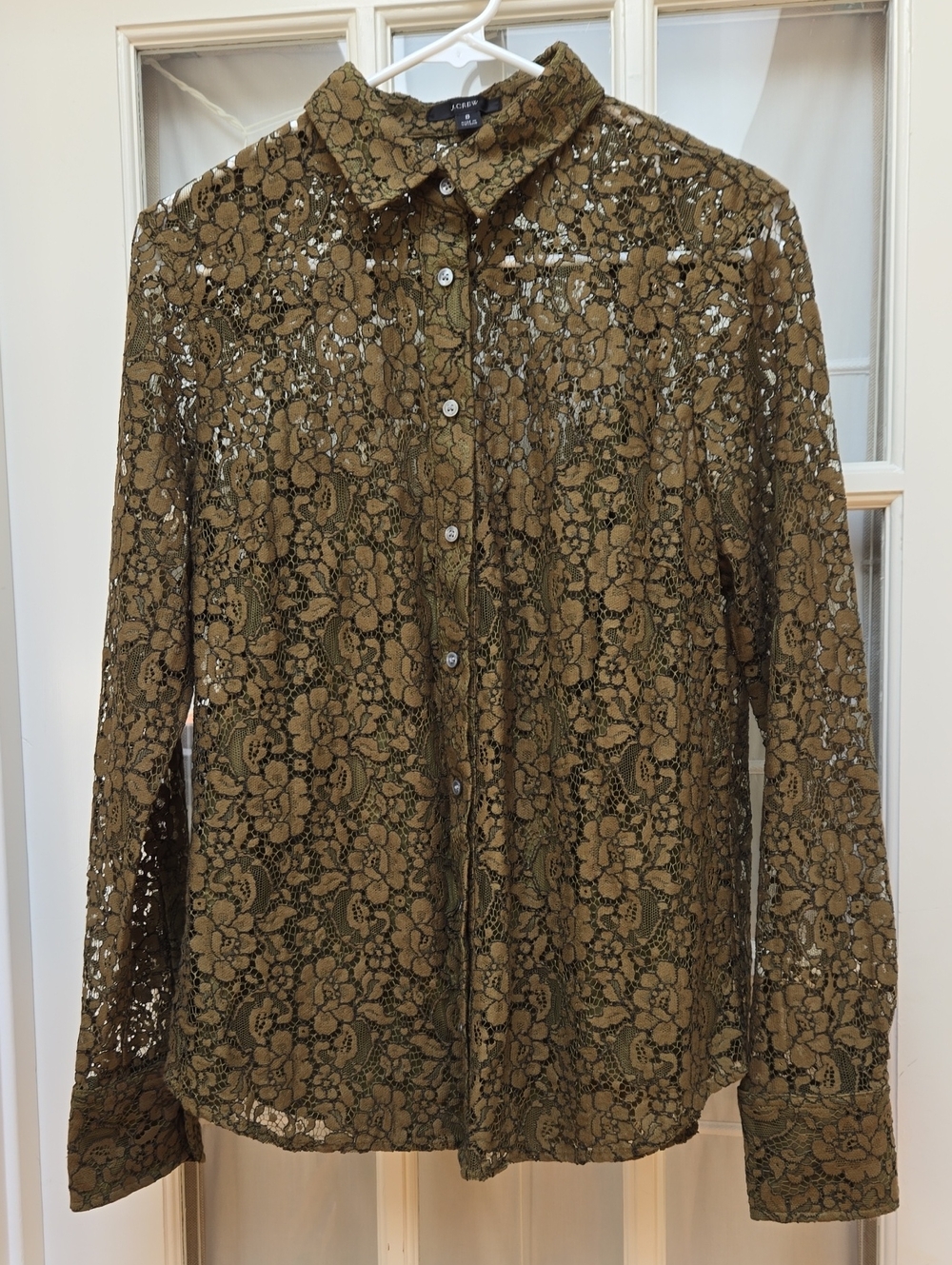 J. Crew Womens Moss Green Lace Button-Up Blouse with Cami